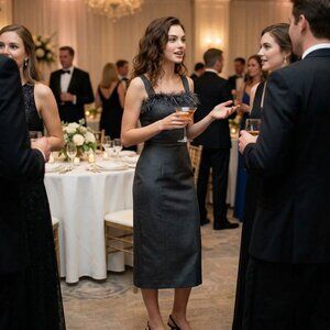 Armani Exchange Faux Feather Trim Wool Blend Midi Dress